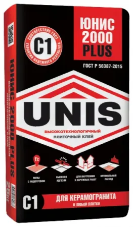 Unis 2000  ПЛЮС Клей плиточный, 25 кг, 48 шт/под